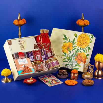 Royal Diwali Gift Hamper in Genda Phool by Gladful Box - 10 Products