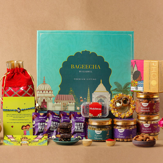 Luxury Rakhi Gift Hamper in Bageecha by Gladful Box - 13 Products