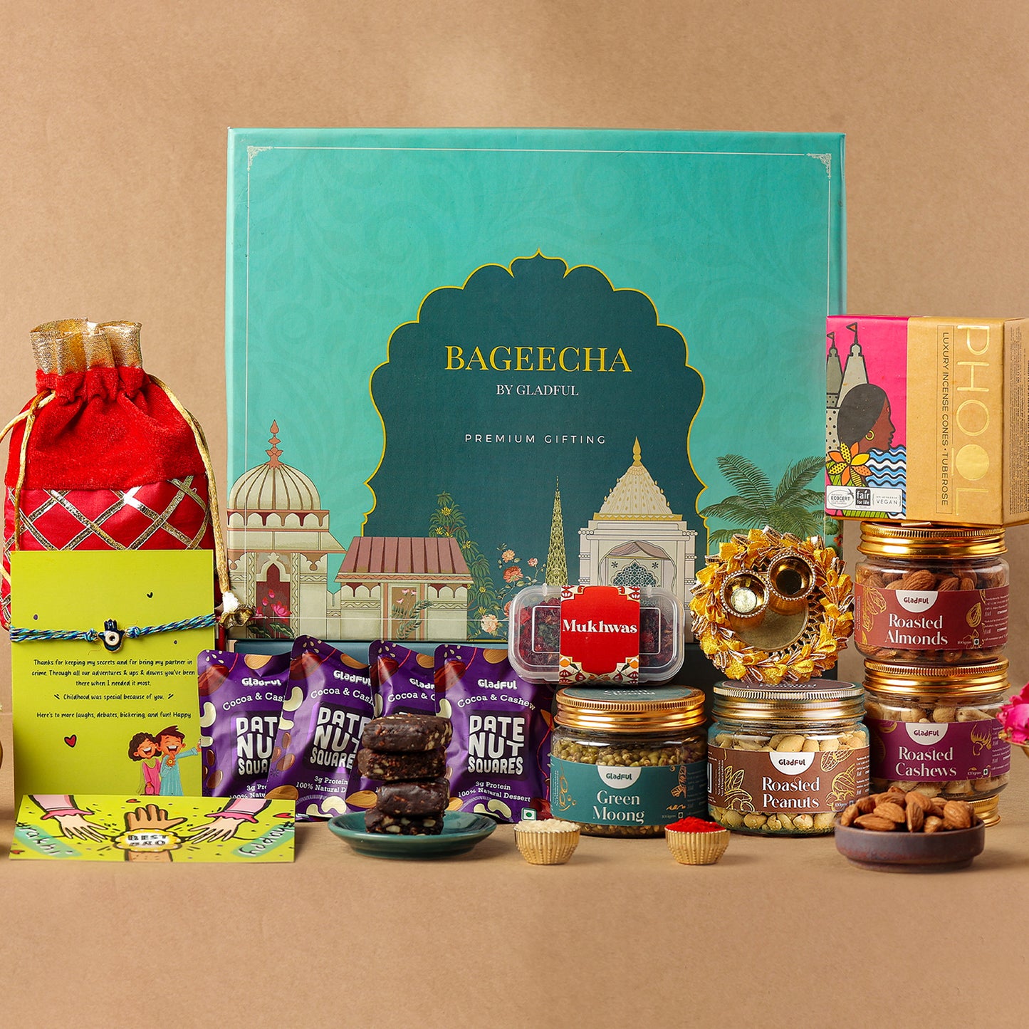 Luxury Rakhi Gift Hamper in Bageecha by Gladful Gift Box : 13 Products