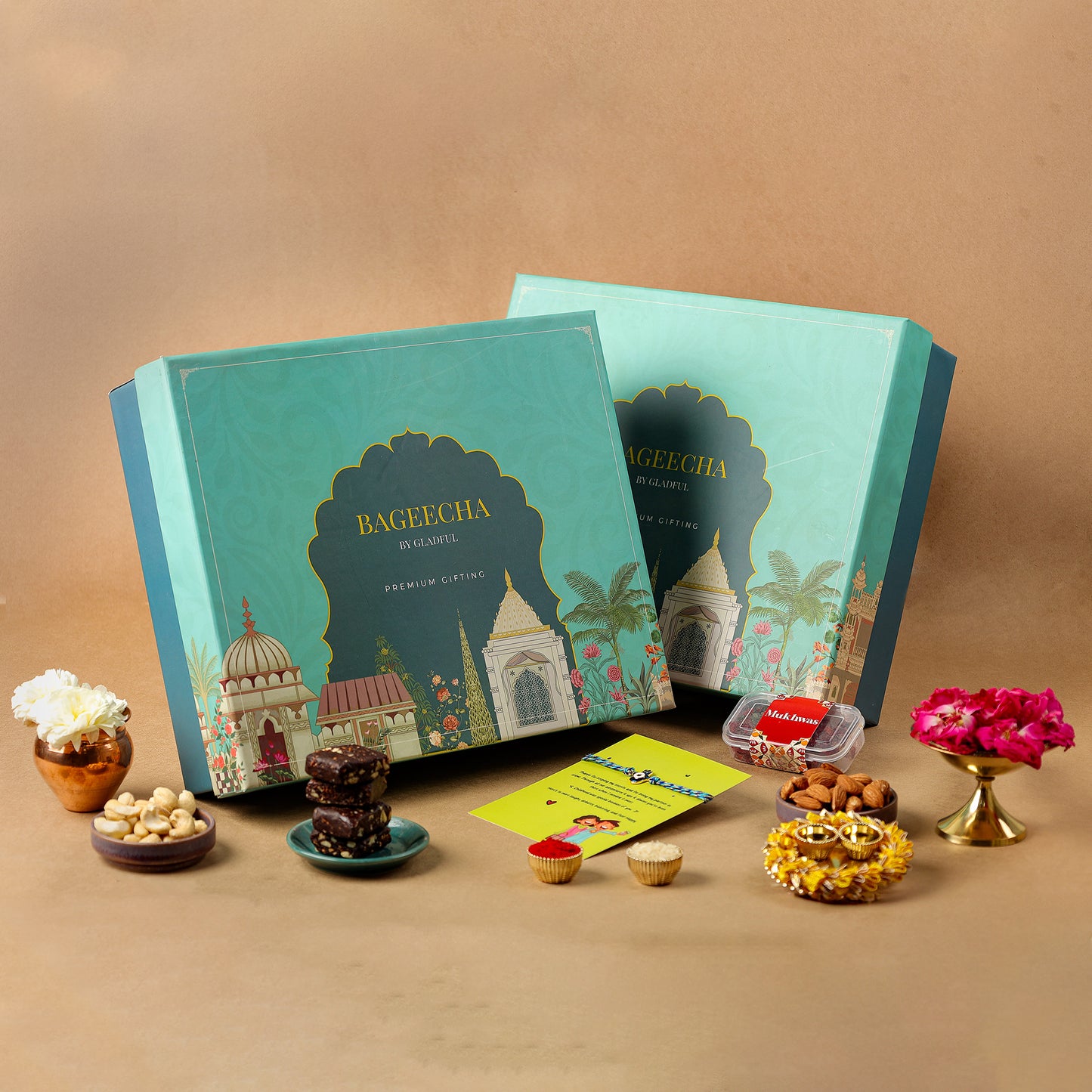 Luxury Rakhi Gift Hamper in Bageecha by Gladful Box - 13 Products