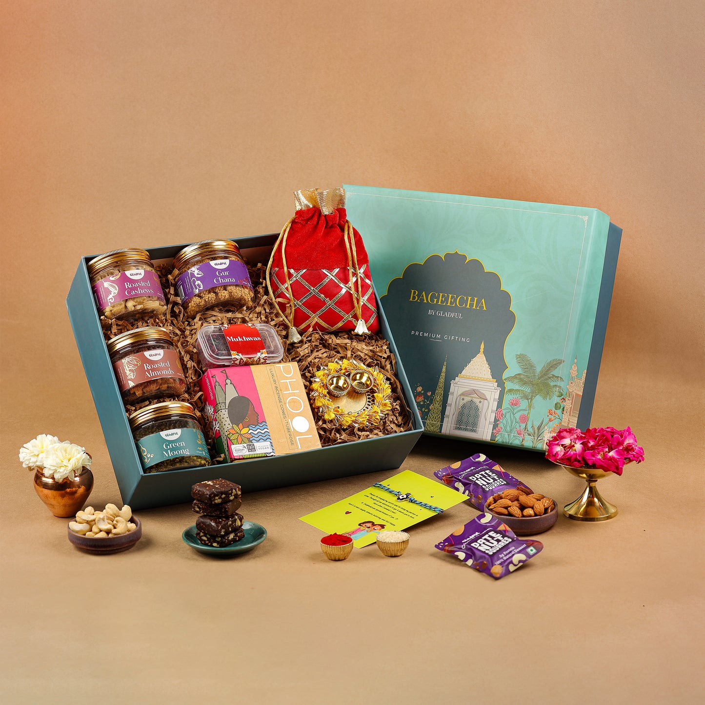 Luxury Rakhi Gift Hamper in Bageecha by Gladful Box - 13 Products