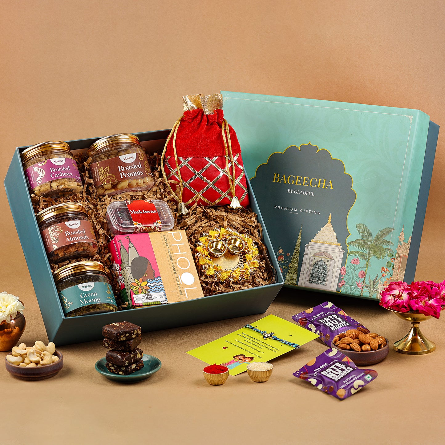 Luxury Rakhi Gift Hamper in Bageecha by Gladful Gift Box : 13 Products