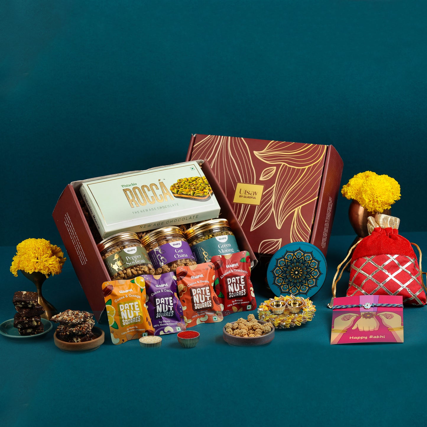 Premium Rakhi Gifts in Utsav by Gladful Maroon Box - 13 Products