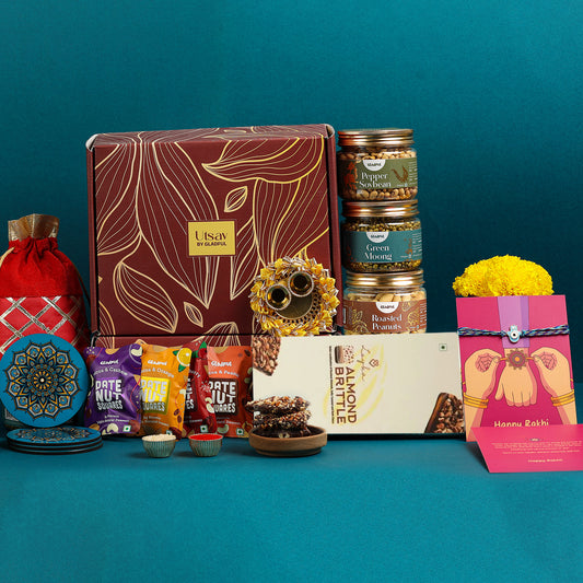 Premium Rakhi Gifts for your Sibling in Utsav by Gladful Maroon Box : 13 Products