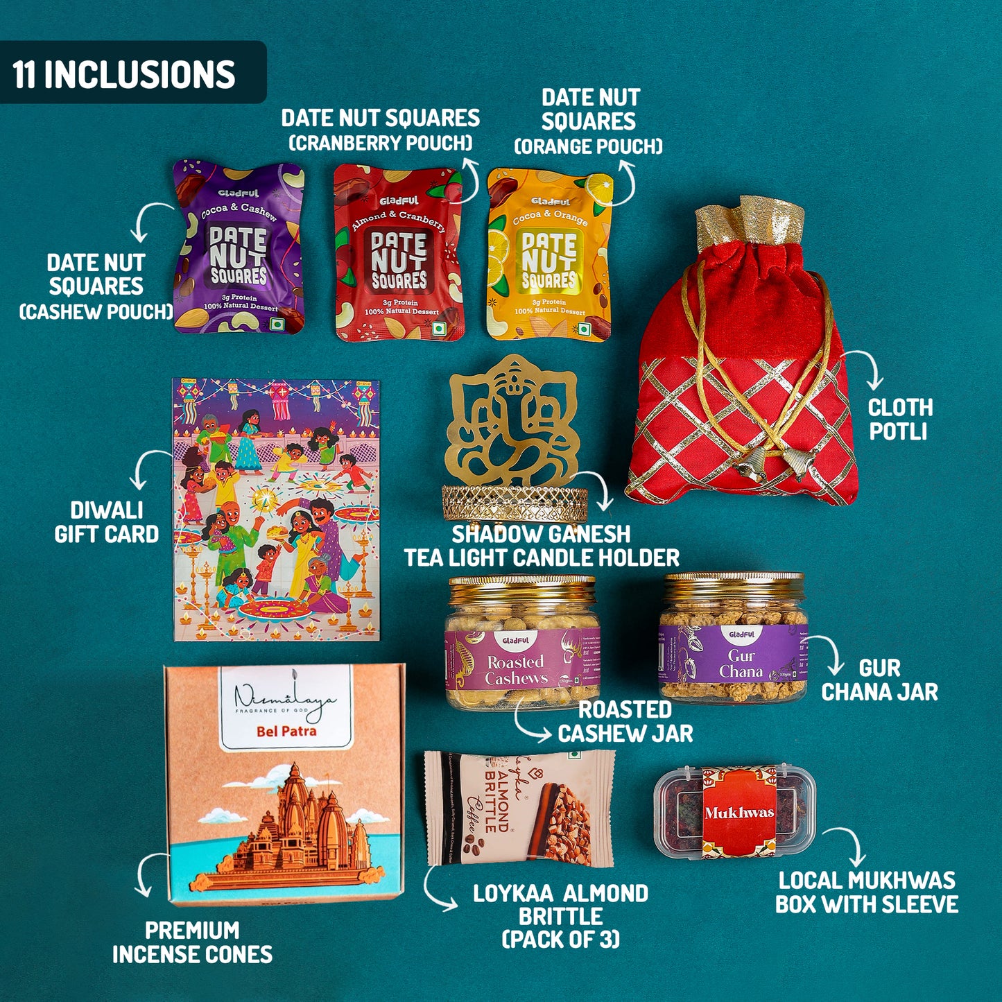 Traditional Diwali Gift in Utsav by Gladful Maroon Box - 10 Products