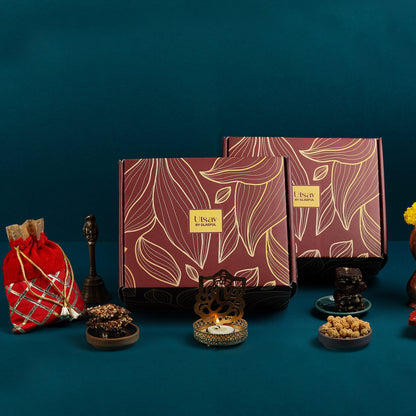 Traditional Diwali Gift in Utsav by Gladful Maroon Box - 10 Products