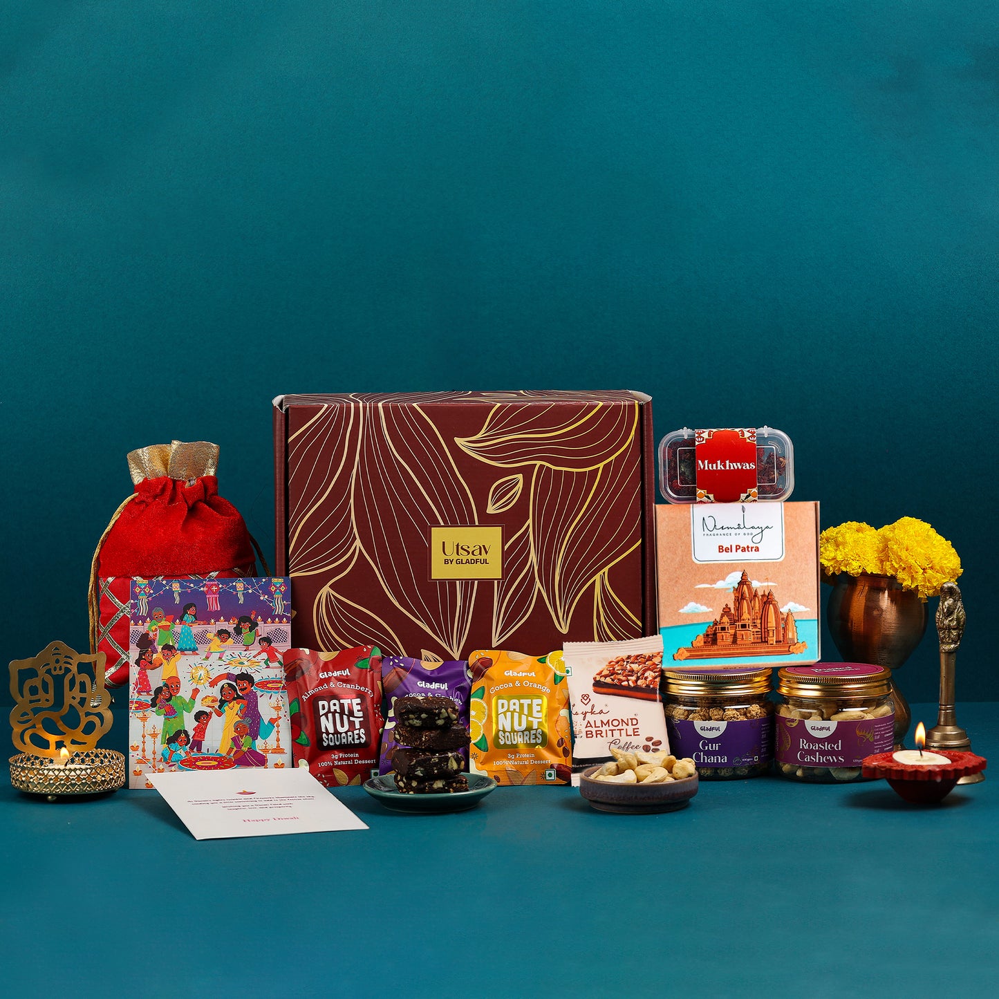 Traditional Diwali Gift in Utsav by Gladful Maroon Box - 10 Products