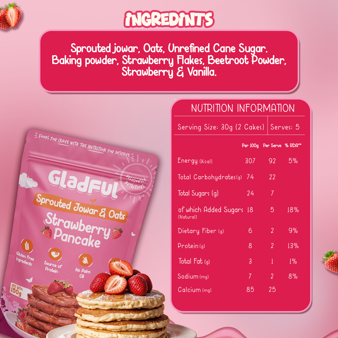 Strawberry Pancake Mix with Jowar and Oats - 150gms