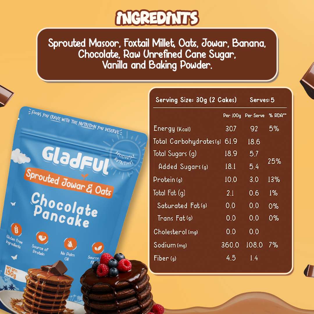 Chocolate Pancake Mix with Sprouted Millets and Masoor -  150gms