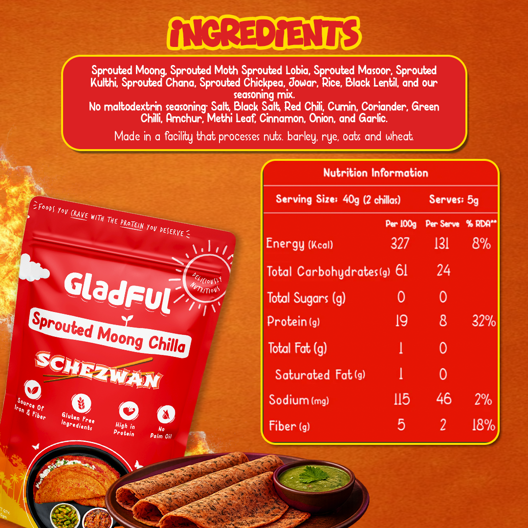 Schezwan Sprouted Moong Dal Chilla - 200gms