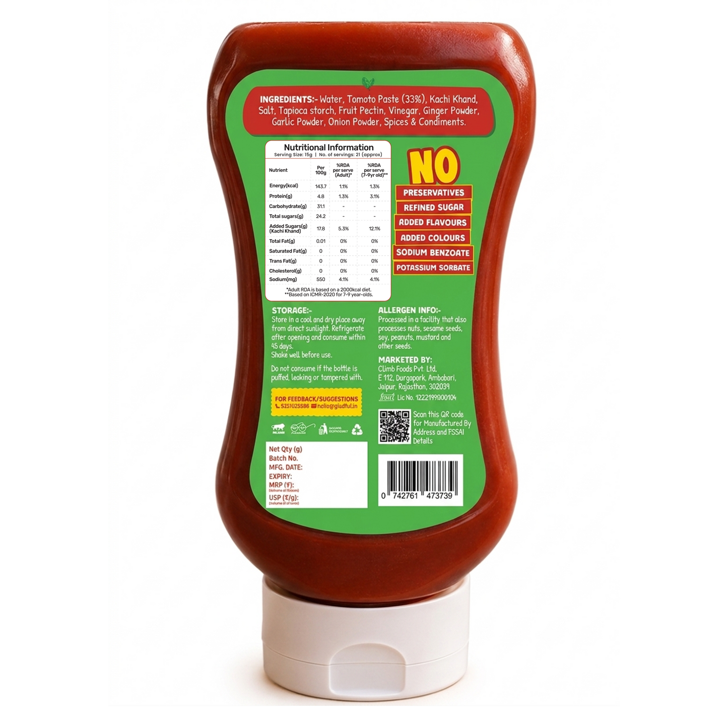 Tomato Ketchup | 320g | No Refined Sugar | No Preservatives