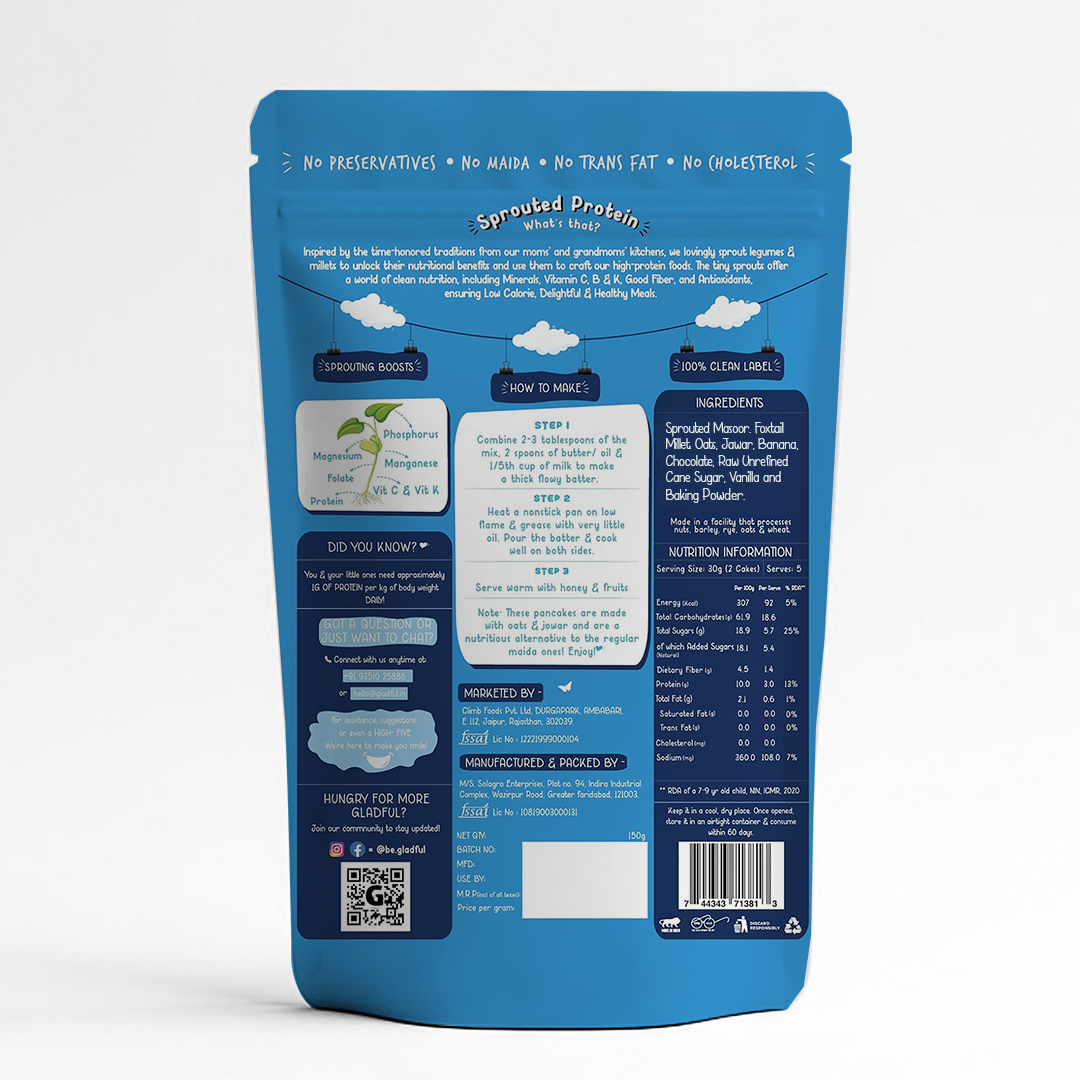 Chocolate Pancake Mix with Sprouted Millets and Masoor -  150gms
