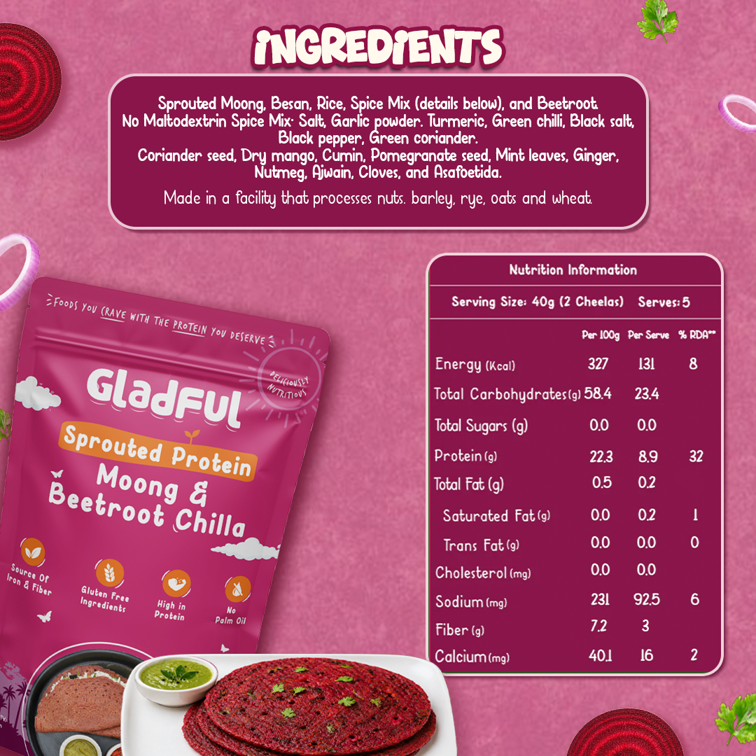 Beetroot Sprouted Moong Dal Chilla - 200gms