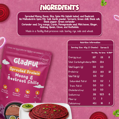 Beetroot Sprouted Moong Dal Chilla - 200gms