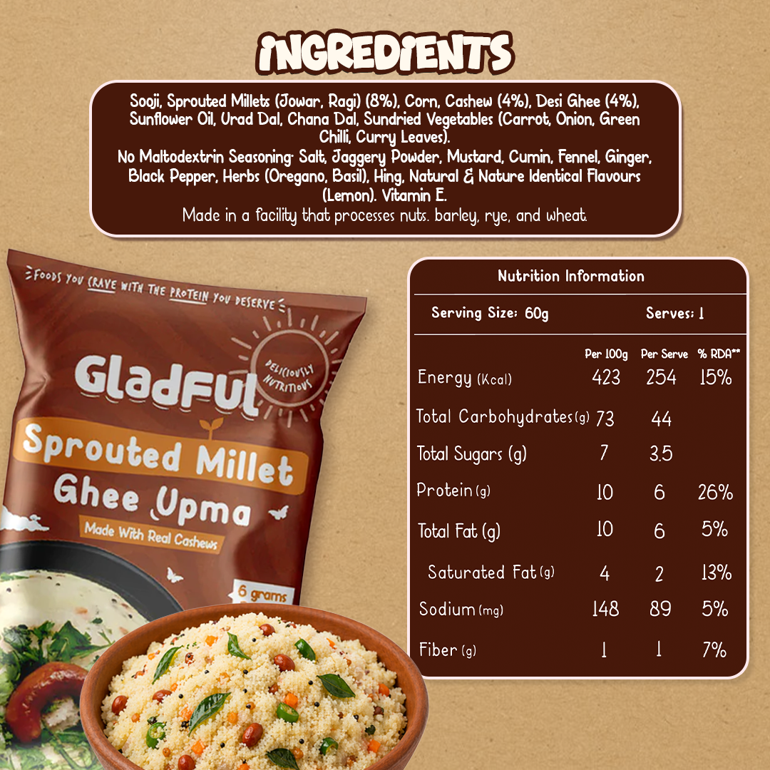 Gladful Desi Ghee and Millet Instant Upma with Cashews - Pack of 5