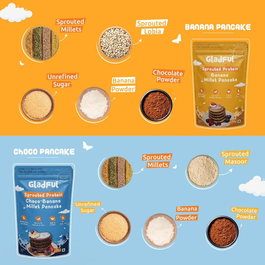 Sprouted Pancake Banana & Choco Banana with Millet Masoor Lobia Protein - Pack Of 2