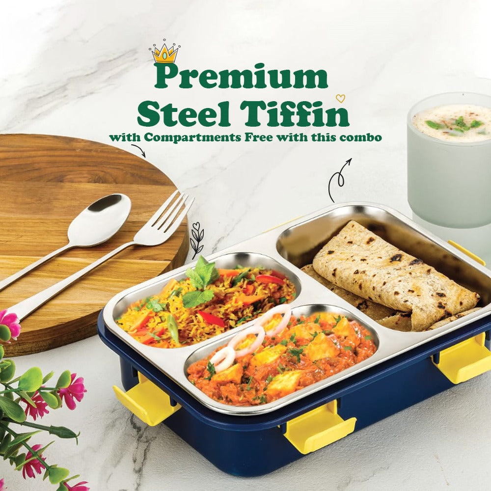 Bestseller Tiffin Combo - 6 Packs + 1 Spill-proof Premium Steel Tiffin worth ₹799