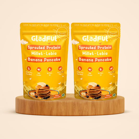 Gladful Banana Pancake Mix with sprouted Millets and Lobia Masoor Protein -  Pack of 2