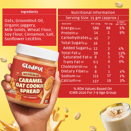 Caramel oat cookie spread nutrition facts ingredients and jar product image
