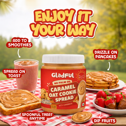 Caramel oat cookie spread serving ideas for toast smoothies pancakes fruits and snacks