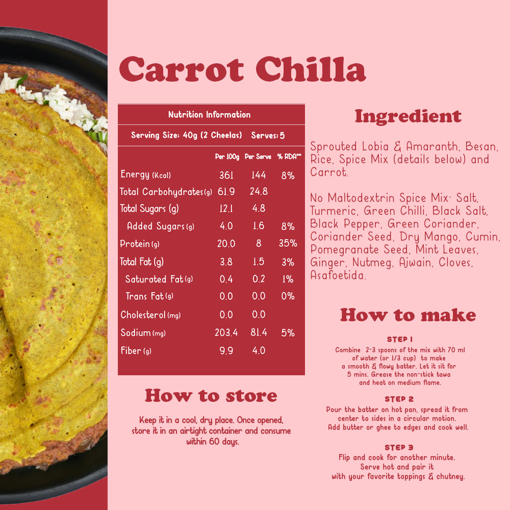 Carrot Chilla with Sprouted Lobia and Amaranth Instant Mix - 200gms