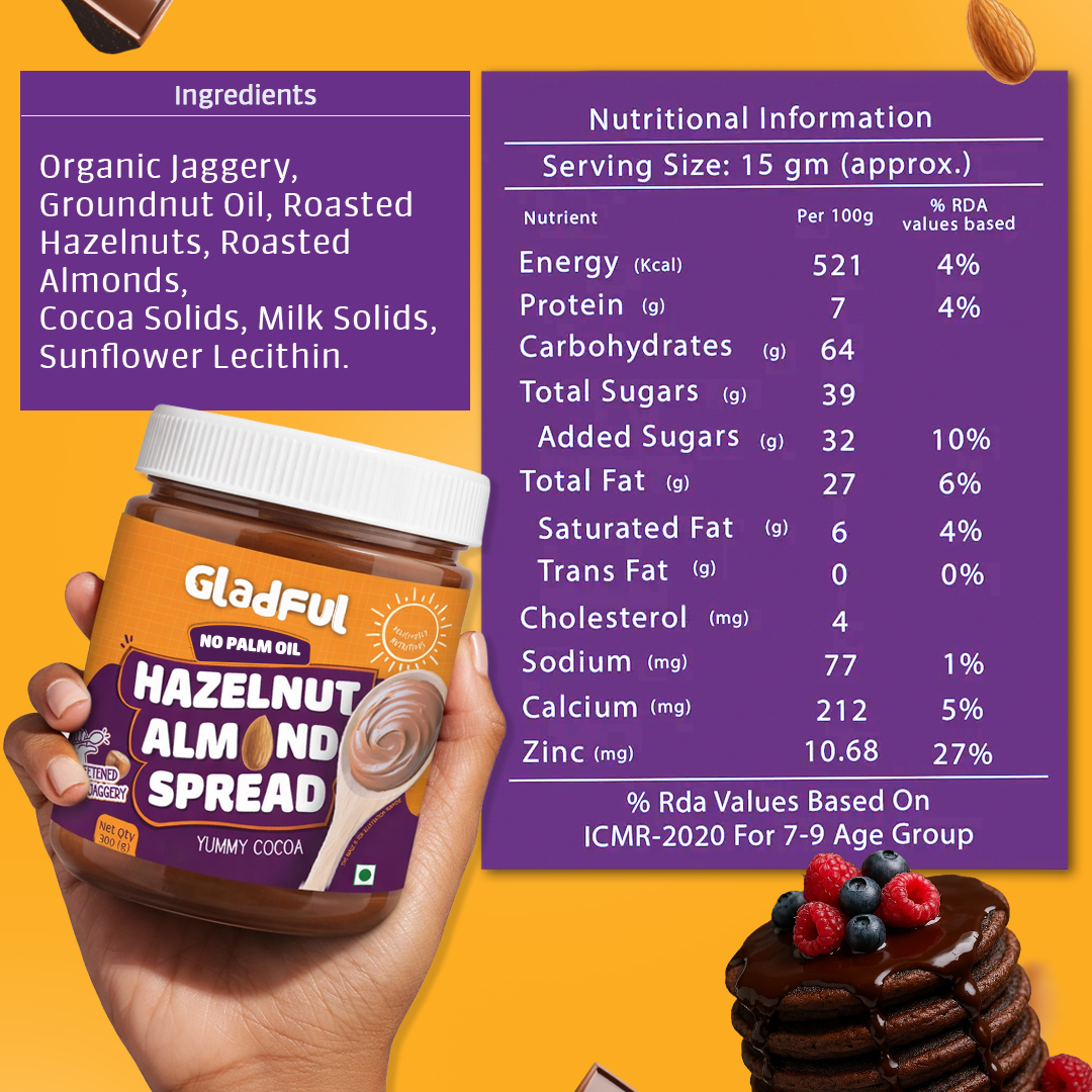 Hazelnut chocolate spread made with clean ingredients, almonds, hazelnuts and cocoa