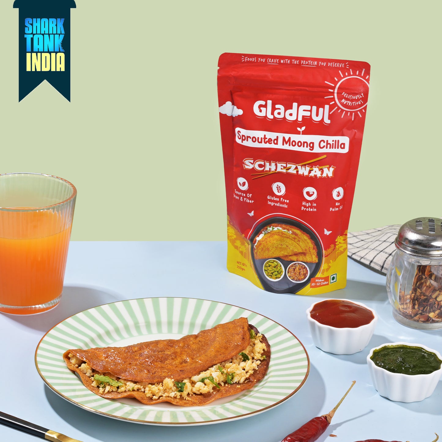 Gladful Schezwan Sprouted Moong Dal Chilla - 200gms