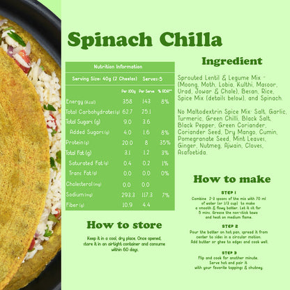 Spinach Chilla with Sprouted Lentils Instant Mix - 200gms